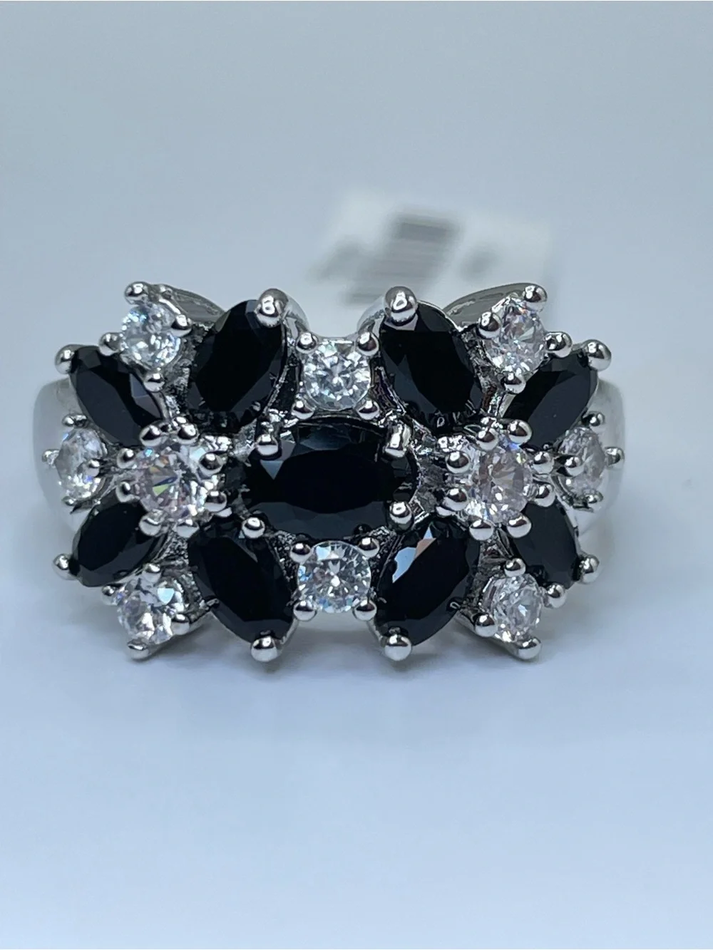 Swarovski Crystal Elements Black White Crystal Floral Cluster Ring Sz 9